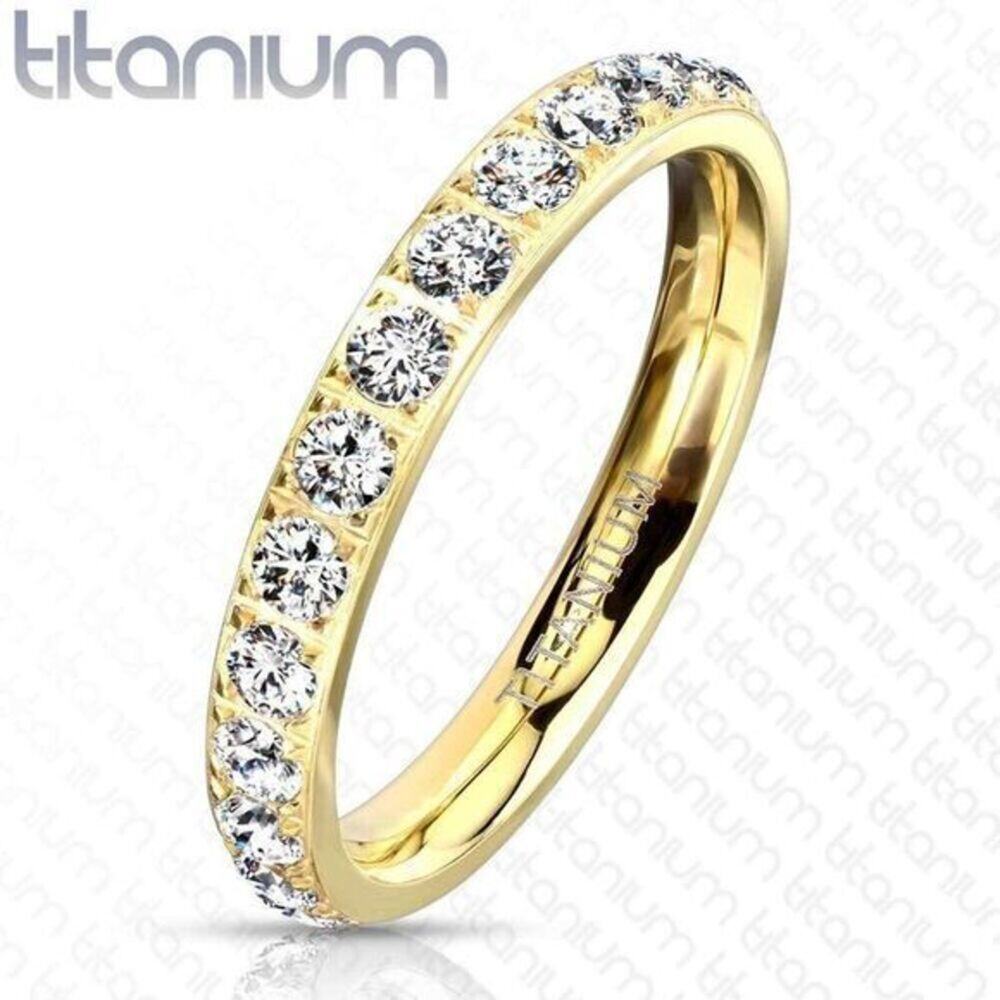 Women’s New Cubic zirconia Gold Titanium Eternity hypoallergenic Band size 4
